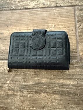 Burberry Women's Black Leather Embossed Check Wallet